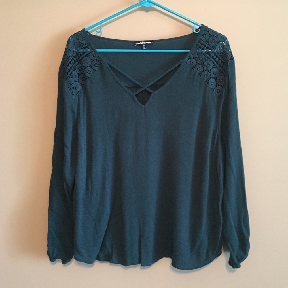 Charlotte Russe Deep Green Strappy Crochet Blouse